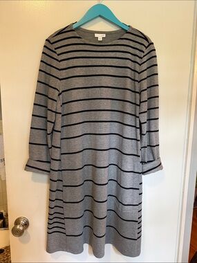 J. Jill Striped Gray and Black Knit Shift Dress Large